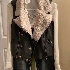 Grey military style vest with Sherpa collar